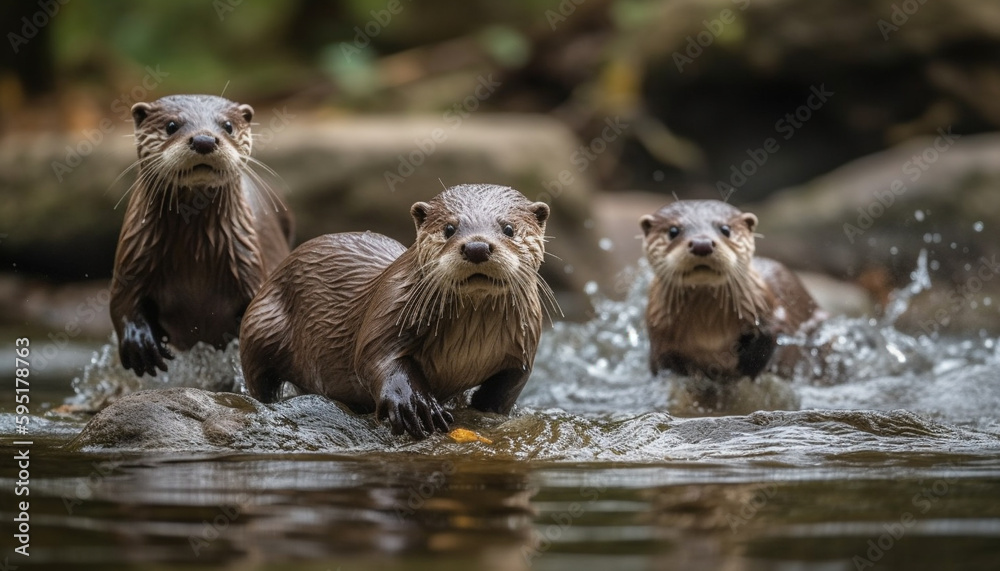 Cute seal splashing in wet tropical forest generated by AI