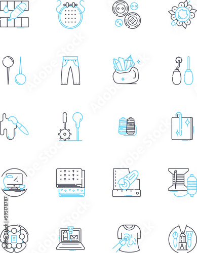 Thrift store linear icons set. Vintage, Secondhand, Bargain, Used, Discount, Recycling, Consignment line vector and concept signs. Sustainable,Donations,Upcycling outline illustrations