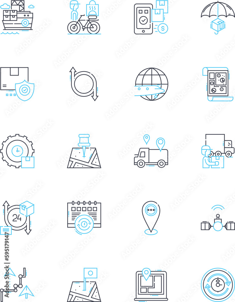 Street address linear icons set. Number, Sign, Avenue, Road, Boulevard, Direction, Intersection line vector and concept signs. Zipcode,GPS,Location outline illustrations