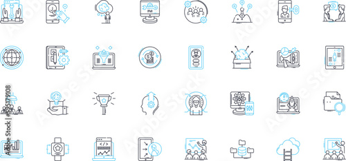 Advancement linear icons set. Progression, Improvement, Growth, Development, Innovation, Advancement, Evolution line vector and concept signs. Modernization,Upgrade,Breakthrough outline illustrations