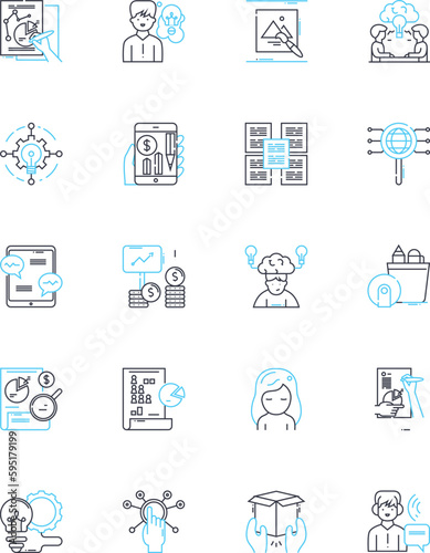 Collaborative Effort linear icons set. Cooperation, Partnership, Unity, Harmony, Synergy, Cohesion, Joint line vector and concept signs. Teamwork,Combined,Interdependent outline illustrations photo