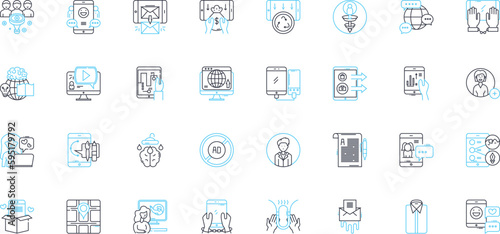 Content experience linear icons set. Engagement, Storytelling, Personalization, Navigation, Design, Interactivity, Immersive line vector and concept signs. Responsive,Curation,Accessibility outline