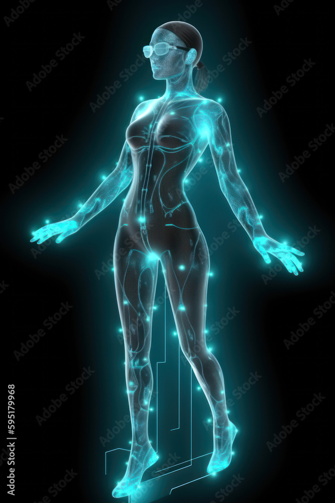 Technology woman hologram. AI generation Technology woman hologram. AI generation