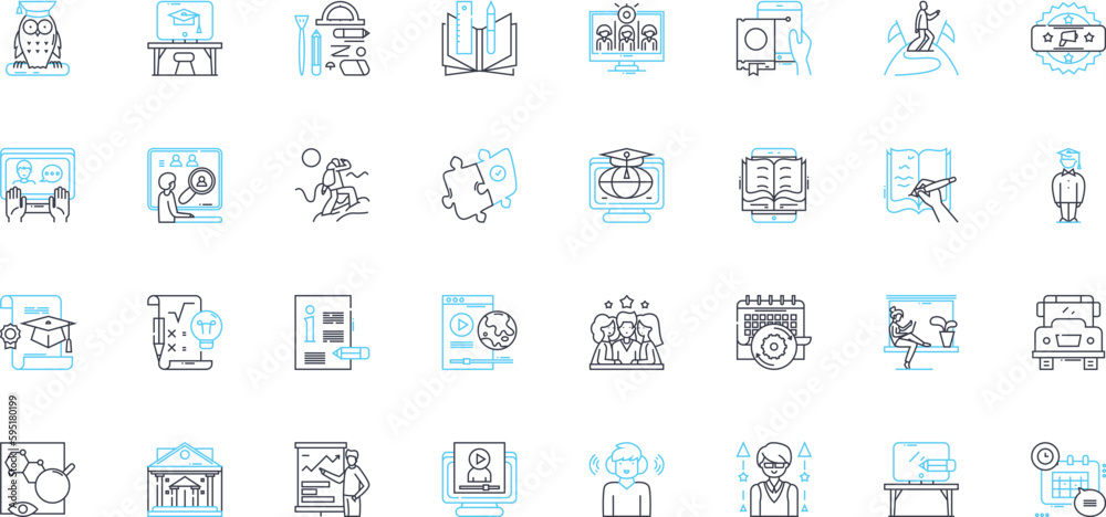 Advanced instruction linear icons set. Critical thinking, Creativity, Innovation, Problem-solving, Collaboration, Communication, Leadership line vector and concept signs. Time-management, Self Advanced instruction linear icons set. Critical thinking, Creativity, Innovation, Problem-solving, Collaboration, Communication, Leadership line vector and concept signs. Time-management, Self