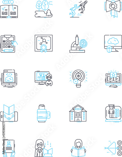 Proficiency linear icons set. Competency, Skillfulness, Mastery, Aptitude, Expertise, Fluency, Dexterity line vector and concept signs. Proficiency,Capability,Expertness outline illustrations