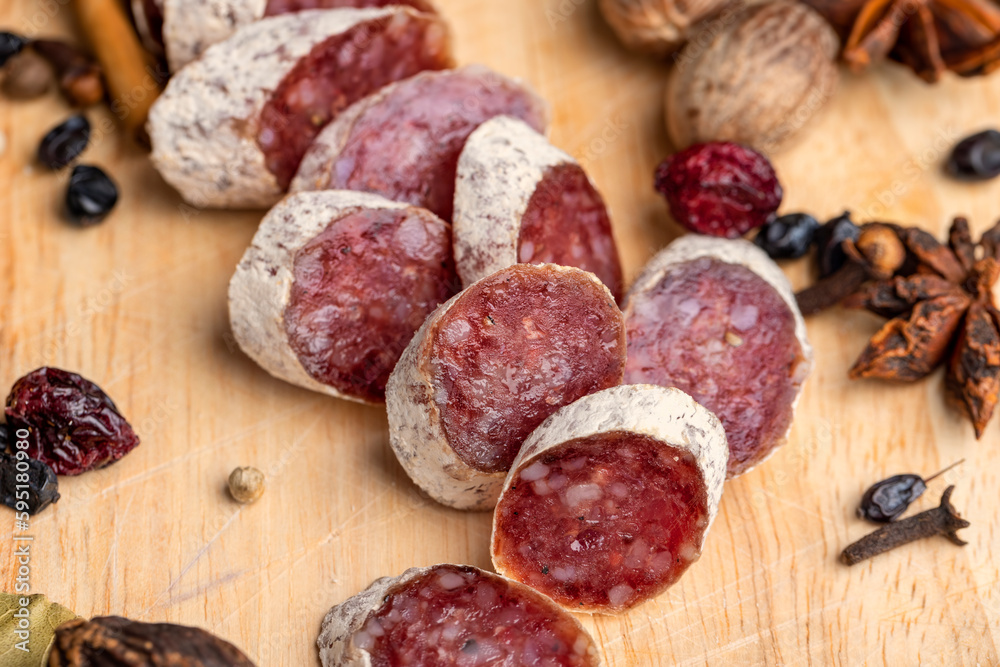 high-quality dried pork sausage with spices
