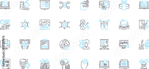 Hunt linear icons set. Scavenger, Predator, Prey, Tracker, Stalk, Pursuit, Search line vector and concept signs. Seek,Explore,Expedition outline illustrations