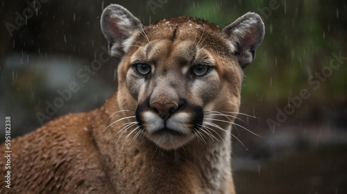 A cougar out in the cold rainy weather