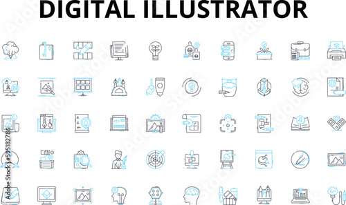 Digital illustrator linear icons set. Vector, Sketch, Layers, Composition, Outline, Illustration, Design vector symbols and line concept signs. Style,Ink,Brush illustration