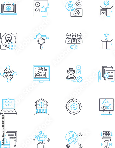 Investment Strategy linear icons set. Portfolio, Diversification, Risk, Returns, Asset allocation, Bonds, Stocks line vector and concept signs. Real estate,Commodities,Mutual funds outline