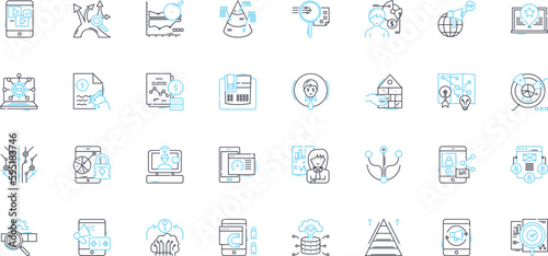 Affiliate marketing linear icons set. Commission, Nerking, Niches, Partnership, Mtization, Referral, Traffic line vector and concept signs. Affiliate,Compensation,Conversion outline illustrations photo