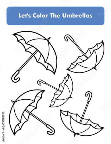 Umbrellas Coloring Book Page In Letter Page Size Children Coloring Worksheet Premium Vector Element