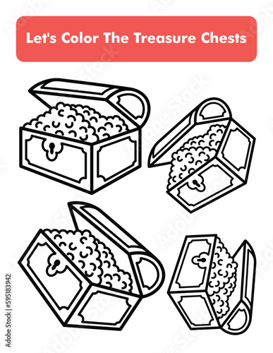 Treasure Chests Coloring Book Page In Letter Page Size Children Coloring Worksheet Premium Vector Element