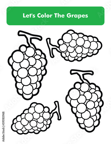 Grapes Coloring Book Page In Letter Page Size Children Coloring Worksheet Premium Vector Element