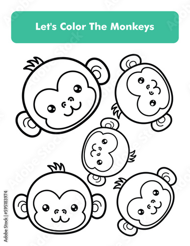 Cute Monkeys Coloring Book Page In Letter Page Size Children Coloring Worksheet Premium Vector Element