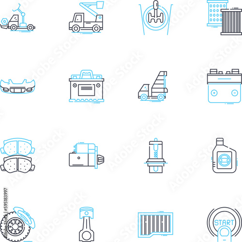 Auto shop linear icons set. Mechanic, Garage, Repair, Maintenance, Automobile, Oil change, Tires line vector and concept signs. Service,Alignment,Brakes outline illustrations