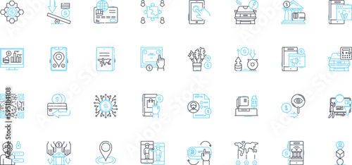 Online investing linear icons set. Stocks, Bonds, Cryptocurrency, Trading, Investments, Portfolio, Diversification line vector and concept signs. Risk,Return,Forex outline illustrations