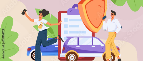 Buy insurance for car flat character vector concept operation hand drawn illustration
