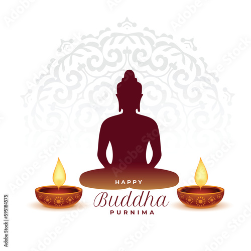 traditional gautama buddha purnima background with glowing diya