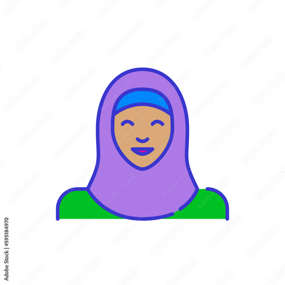 Muslim woman wearing hijab. Bold color cartoon style simplistic minimalistic icon for marketing and branding line design Muslim woman wearing hijab. Bold color cartoon style simplistic minimalistic icon for marketing and branding line design