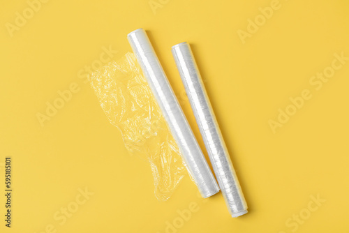 Rolls of stretch wrap on ye...