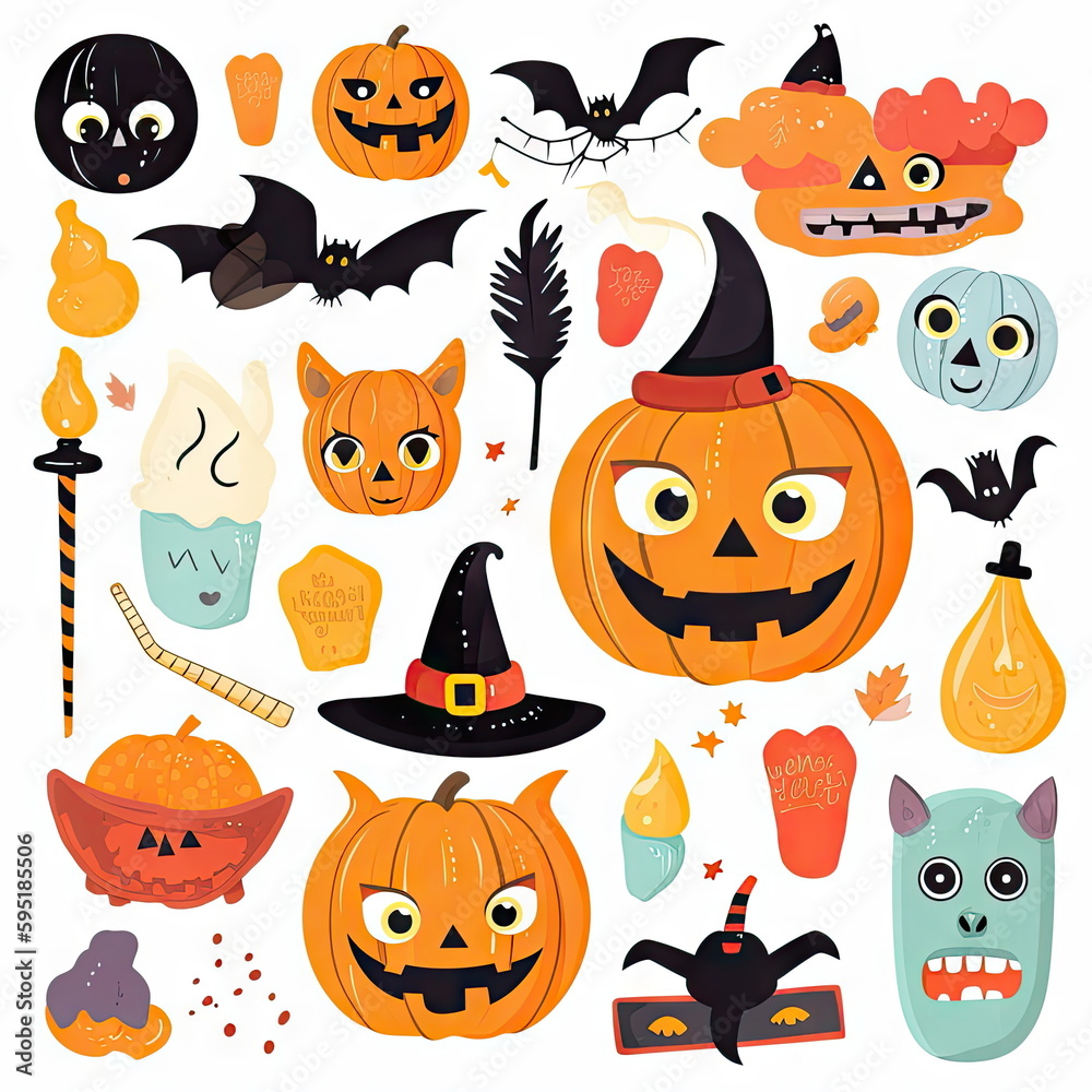 Halloween clipart elements set, white background Halloween clipart elements set, white background