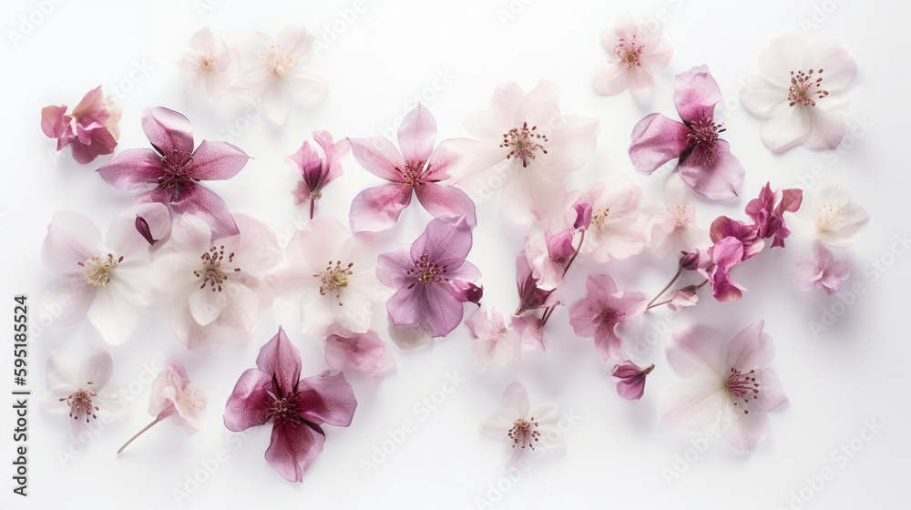 Diaphanous Ethereal flowers on white background. Generative AI image Diaphanous Ethereal flowers on white background. Generative AI image
