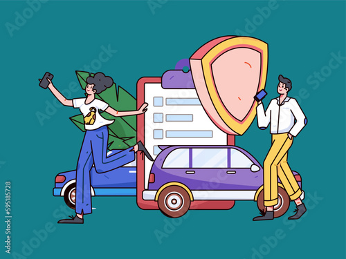 Buy insurance for car flat character vector concept operation hand drawn illustration
