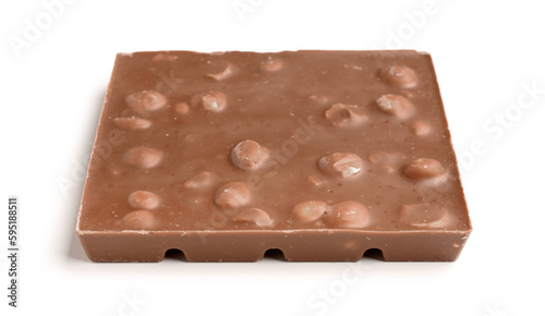 Sweet tasty chocolate with nuts on  white background