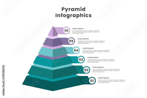 3d Pyramid infographic template design with six step and number