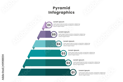 Pyramid Infographic template design with six colorful steps and numbers