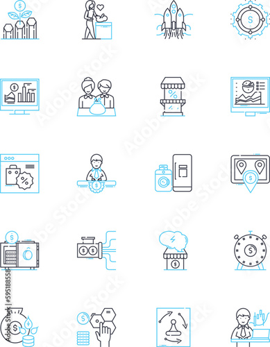 Content marketing linear icons set. Strategy, Audience, Engagement, Creation, Storytelling, Value, Outreach line vector and concept signs. Branding,Conversion,Analytics outline illustrations