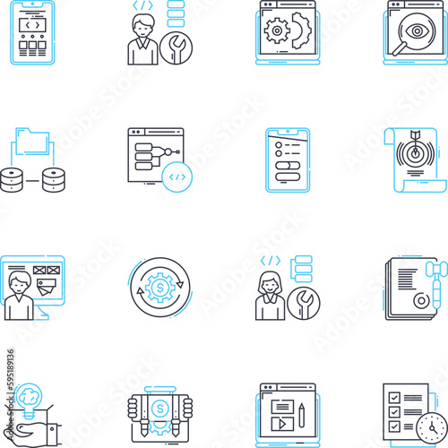 Financial management linear icons set. Budgeting, Savings, Investments, Taxation, Forecasting, Accounting, Auditing line vector and concept signs. Cash flow,Risk management,Asset allocation outline