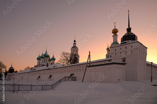 January evening at the walls of the old Vvedensky Tolgsky monastery. Yaroslavl, Golden Ring of Russia photo