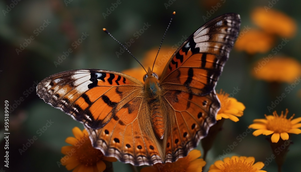 Naklejka premium Butterfly wing showcases vibrant multi colored elegance generated by AI