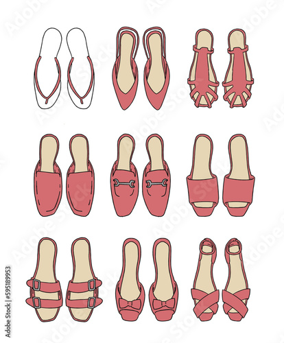 赤のサンダルのイラストセット