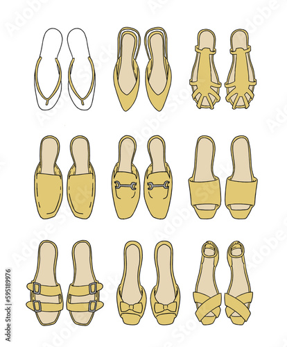 黄色のサンダルのイラストセット