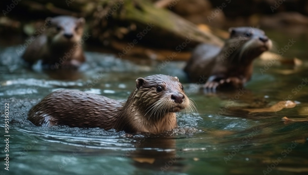 Cute seal swimming in pond, looking playful generated by AI Cute seal swimming in pond, looking playful generated by AI