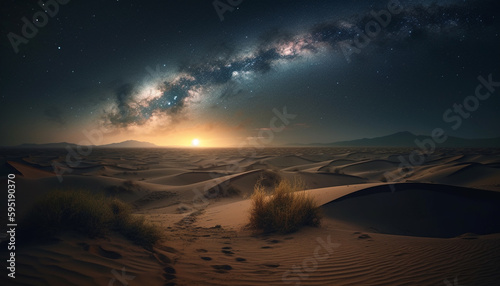 Milky Way illuminates majestic mountain range landscape generated by AI