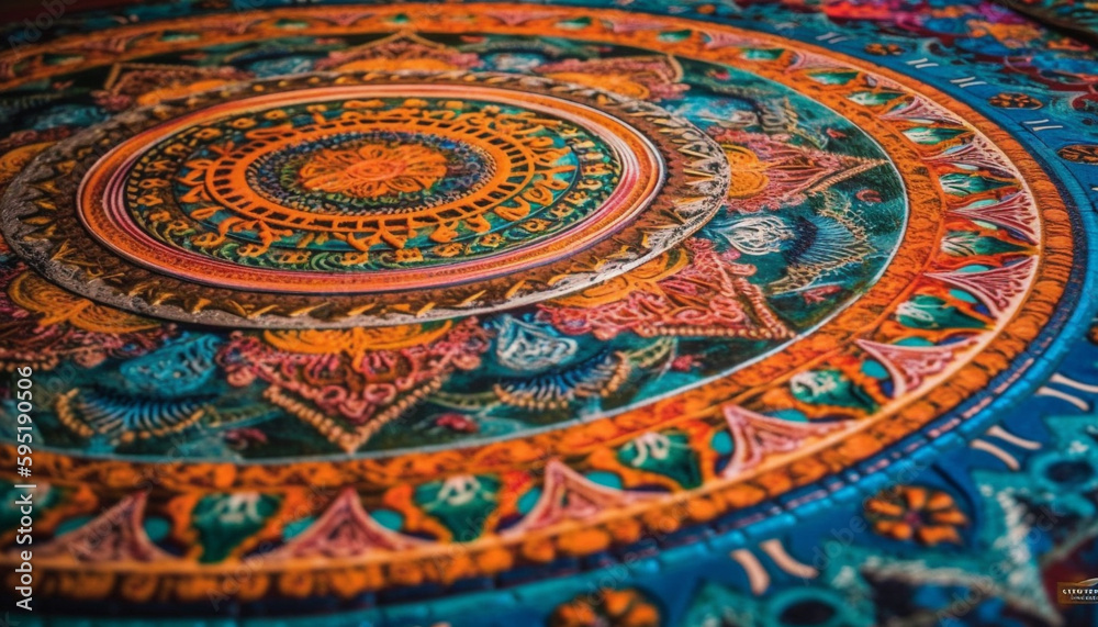 Obraz premium Ornate rug with vibrant colors and floral pattern generated by AI