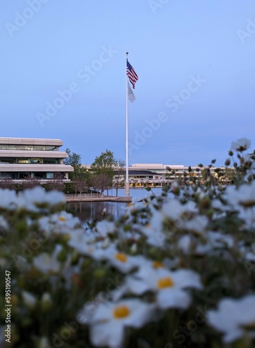 American flag on the waterfront of Bishop Ranch, San Ramon photo