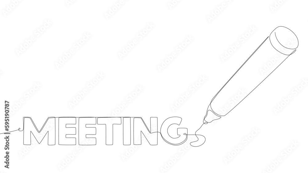 One continuous line of Meeting word written by with felt tip pen. Thin Line Illustration vector concept. Contour Drawing Creative ideas. One continuous line of Meeting word written by with felt tip pen. Thin Line Illustration vector concept. Contour Drawing Creative ideas.