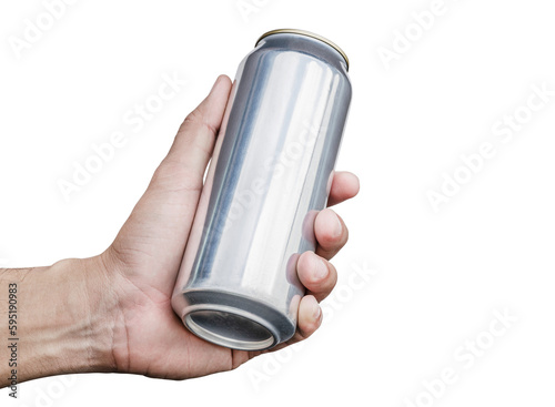 Hand hold mockup shiny aluminum slim can