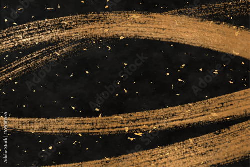 黒い和紙に光沢のある金色のブラシと金の粉で装飾された和風豪華な背景