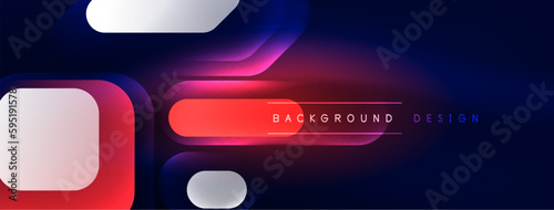 Glowing neon geometric elements abstract background. Neon light or laser show, electric impulse, power lines, techno quantum energy impulse, magic glowing dynamic lines