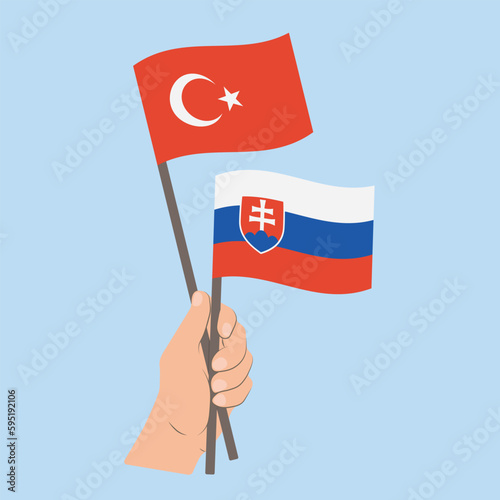 Flags of Turkey and Slovakia, Hand Holding flags