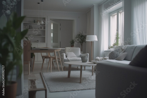 Scandinavian Serenity: Domestic and Cozy Living Room Interior - Generative AI