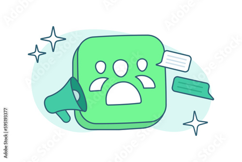 Communities background banner template with megaphone or loudspeaker flat icon. Communication and interaction elements , whatsapp message chat and speech bubble icon. Vector illustration