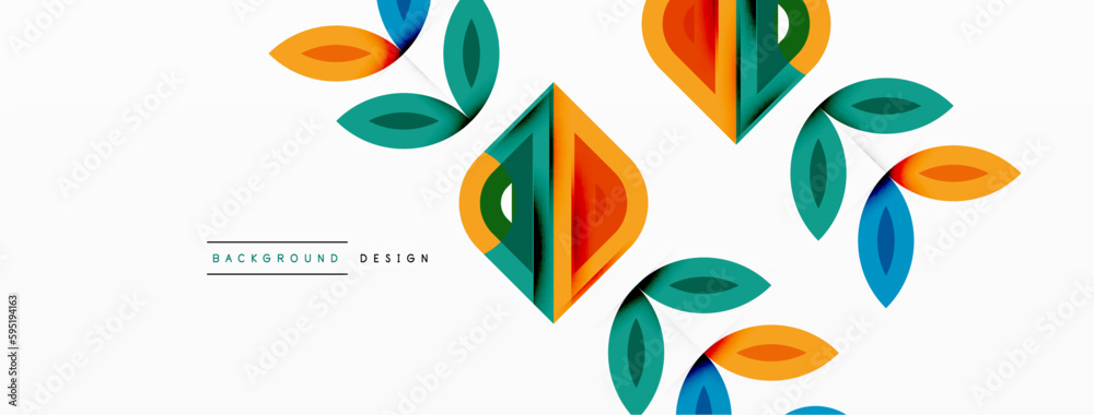 Colorful triangles and round shapes background. Template for wallpaper, banner, presentation, background