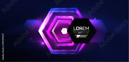 Hexagon abstract background. Techno glowing neon hexagon shapes vector illustration for wallpaper, banner, background, landing page, wall art, invitation, prints, posters